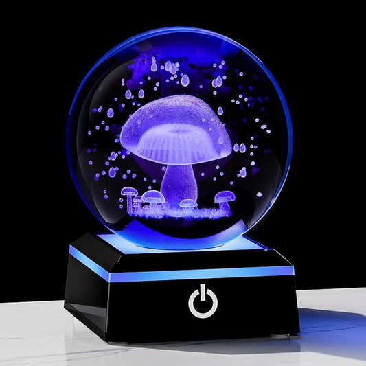 Qianwei 3D Crystal Ball Night Light - 3.14'' Mushroom Decor Glass Plants Lamp Figurines Statue for Room Decoration-VerdiqueGarden