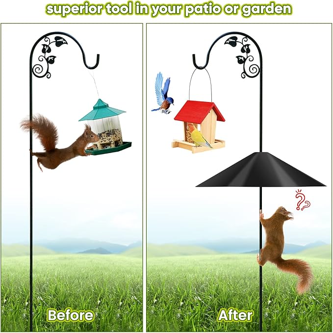 24-inch Large Squirrel Proof Bird Feeders for Outside Hanging,Outdoor Squirrel Baffles for Bird Feeders Pole, Bird House Guard for Outdoor Shepherd’s Hook, Black Color-VerdiqueGarden