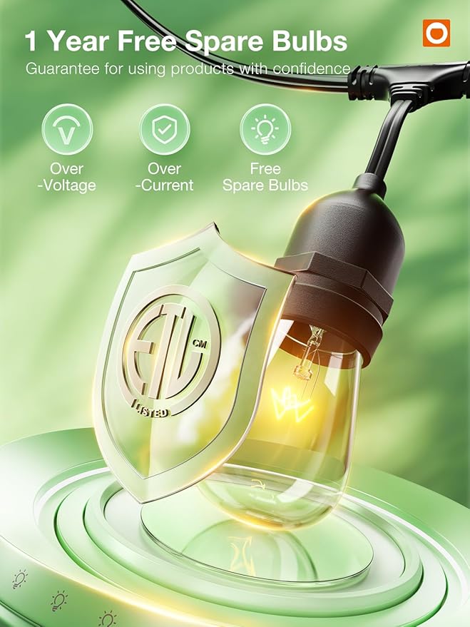 addlon 36 FT Outdoor String Lights Commercial Grade Weatherproof Strand, 15 Edison Vintage Bulbs, 12 Hanging Sockets and 3 Spare Bulbs, ETL Listed Decorative Cafe Patio Lights for Bistro Garden-VerdiqueGarden