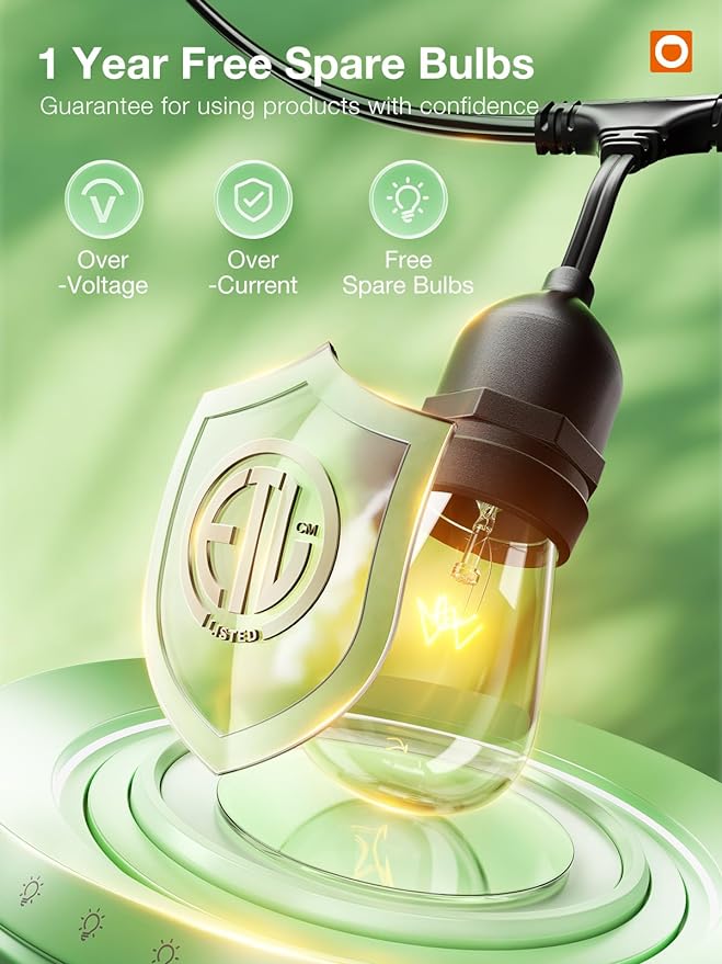 addlon 24FT Outdoor String Lights Commercial Grade Weatherproof Strand Edison Vintage Bulbs, ETL Listed Heavy-Duty Decorative Café Market Patio Lights for Bistro Classic Black-VerdiqueGarden