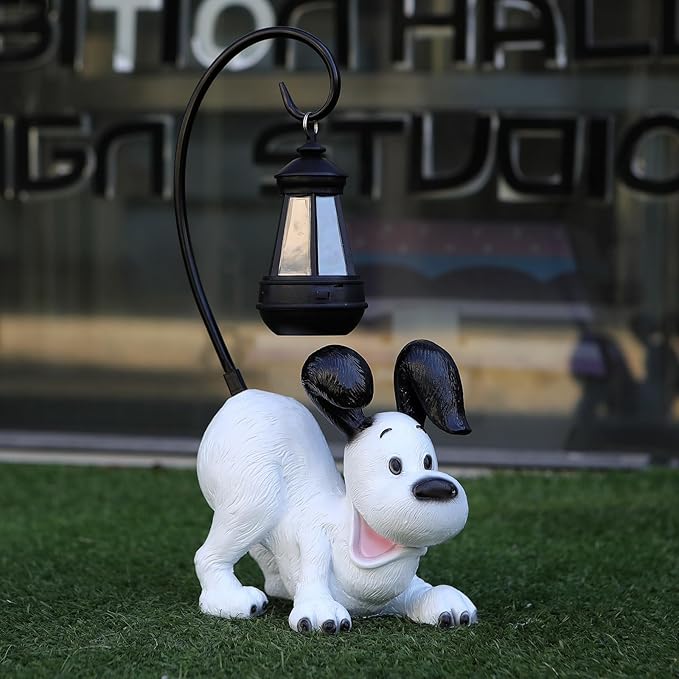 Laughing Dog Figurine with Solar-Powered LED Light 15.9 Inches Tall Perfect for Gift Garden Decor or Housewarming for Dog Lovers White-VerdiqueGarden