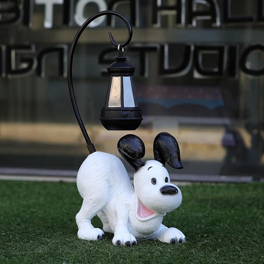 Laughing Dog Figurine with Solar-Powered LED Light 15.9 Inches Tall Perfect for Gift Garden Decor or Housewarming for Dog Lovers White-VerdiqueGarden