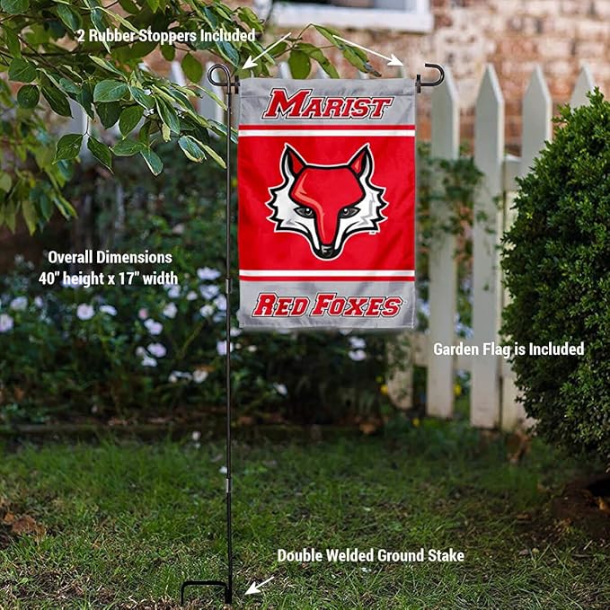 College Flags & Banners Co. Marist Red Foxes Garden Flag with Stand Holder-VerdiqueGarden