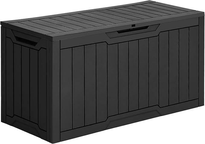 YITAHOME 80 Gallon Outdoor Storage Box, Large Water Resistant Resin Deck Box, Indoor Outdoor Lockable Storage Container for Patio, Garden, Cushions, Tools, Equipment (Black)-VerdiqueGarden