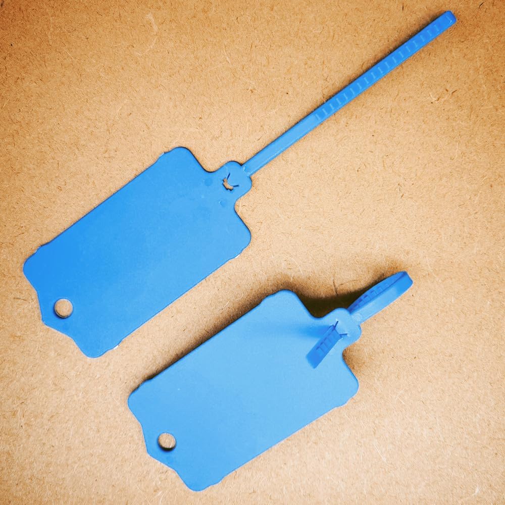 100pcs Reusable Blank Plastic Tags Ties Key Tags 1.45"*2.48" Serrated Tension Sealing Strap with Large Label Plastic Tie Mark Label Waterproof Hang Sign Write on Tag (Blue, 100pcs)-VerdiqueGarden