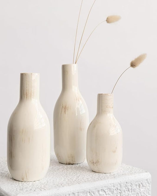 NOBULA White Ceramic Donut Vases – Modern Home Decor for Living Room, Bedroom & Table Centerpiece - Minimalist Nordic – Unique Vases for Olive Plant & Flowers – Decorative Coffee Table Vase Set of 3-VerdiqueGarden