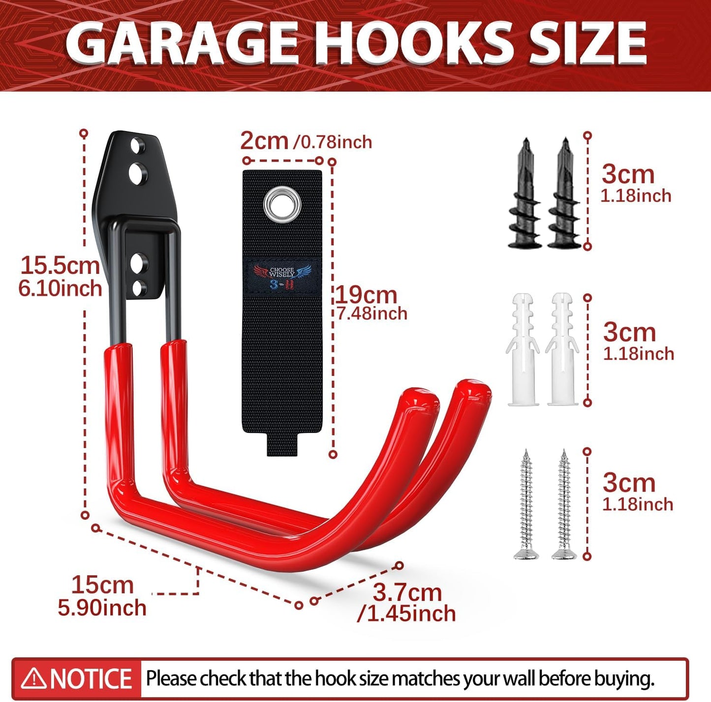 3-H Large Garden Hose Holder Wall Mount 4 Pack,Solid Steel Hose Hanger,Water Hose Holders for Outside,Perfect for Hanging Outdoor Air Hose,Ropes,Pipes,Garden Tools,Ladders,Bikes,Bulk Items(Red)-VerdiqueGarden