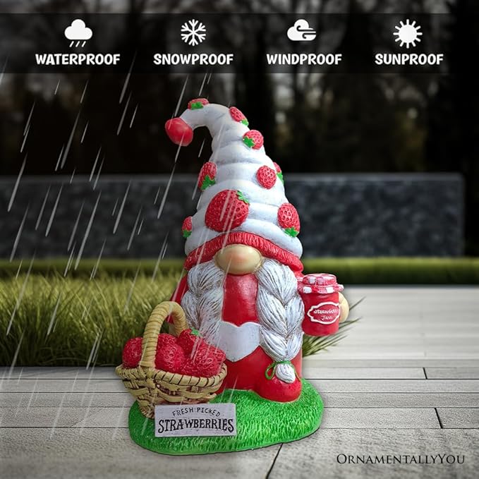 Spring & Summer-Themed Garden Statues – Adorable Outdoor Decor for Lawn, Patio & Porch (Charming Homestead Strawberry Gnome Garden Statue, 9.5" Farmhouse Style Unique Fruit Home Decor)-VerdiqueGarden
