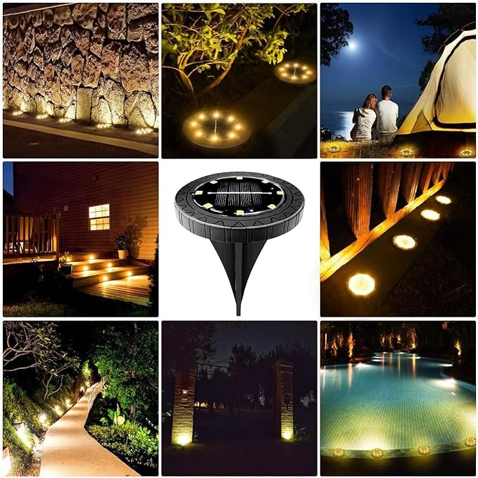 Solar Powered Ground lights 12 Pack,Waterproof LED Solar Lights Outdoor Solar Disk Lights Decorative,Solar Garden Lights for Landscape Pathway Patio Yard Walkway Path Lawn Driveway Lighting Warm White-VerdiqueGarden