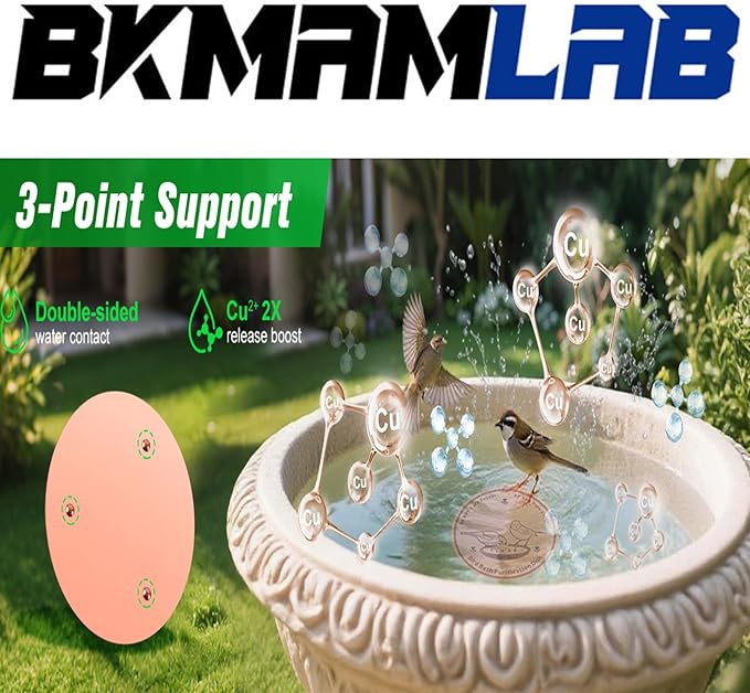 1-Pack 99.99% Pure Copper Bird Bath Purification Disk,Copper Disc with Stable Triple-Point Support,Fits All Outdoor Bird Baths(Round)-VerdiqueGarden