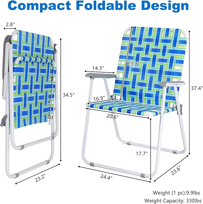 VINGLI Oversized Patio Lawn Chairs Folding 1 Piece, Webbed Folding Chair Outdoor Beach Chair Portable Camping Chair for Yard, Garden (Blue, Oversized)-VerdiqueGarden