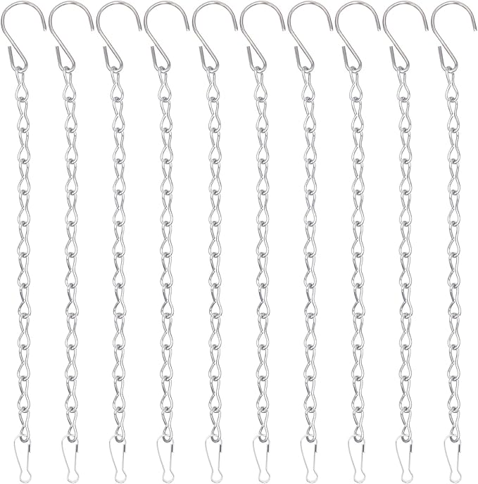 10 Pack 9.5 Inch Silver Hanging Chains for Hanging Bird Feeders, Bird Houses, Planters, Baskets, Birdbaths, Lanterns, Wind Chimes, Billboards, Signs and Ornaments-VerdiqueGarden