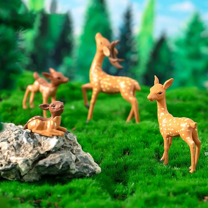 Exasinine 12 Pcs Mothers Love Deer Figurines Forest Animal Figurines Woodland Animals Creatures Figurines Miniature Deer for Crafts Fairy Garden Supplies Cake Toppers-VerdiqueGarden