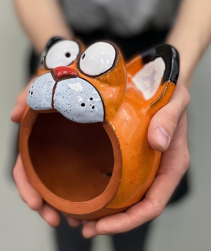 Ceramic Garden Decor - Cat Lawn Stake - Bird Feeder - Outdoor Statue - Perfect, Unique Gifts for Gardeners Woman, Men - Handmade, Frostproof-VerdiqueGarden