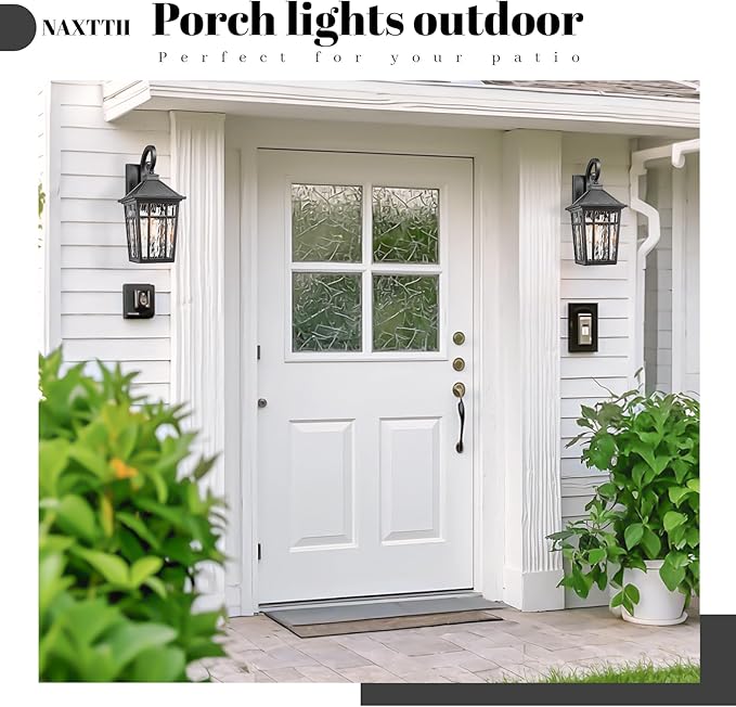 Outdoor Wall Lights 14 Inch Exterior Waterproof Lighting Fixtures Aluminum Material and Water Ripple Glass E26 Socket Black Outdoor Lights for House Garages-VerdiqueGarden