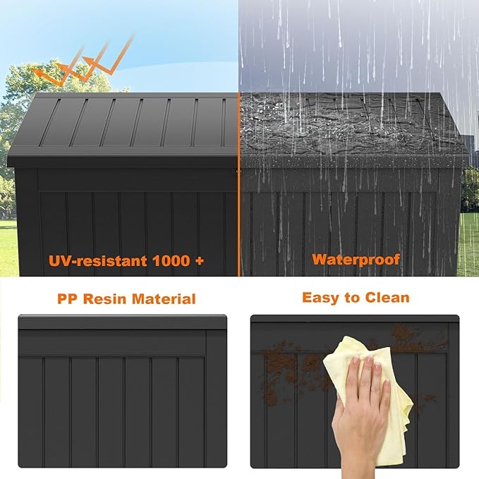 230 Gallon Resin Deck Box, Lockable Patio Outdoor Storage Box for Furniture, Garden Tools and Tools Storage, Waterproof Outside Storage Boxes - Black-VerdiqueGarden