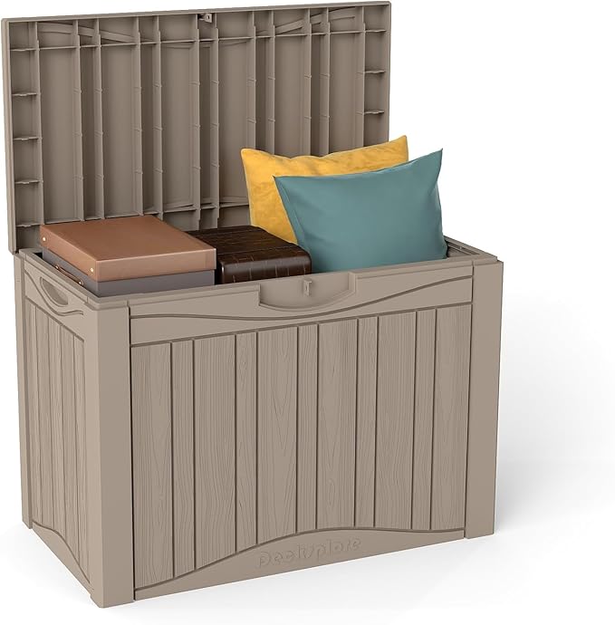 50 Gallon Lockable Resin Deck Box, Waterproof & UV-Resistant Outdoor Storage Box for Outdoor Cushion Storage, Garden Tools & Pool Accessories Storage, Gray-VerdiqueGarden