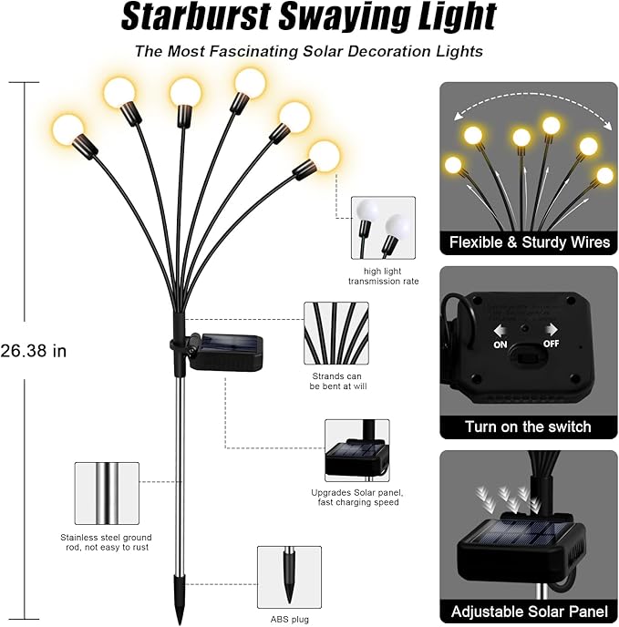 Solar Garden Lights Outdoor, 10 Pack 60LED Waterproof Solar Powered Lights for Yard Pathway Patio, Swaying Lawn Decor as Gardening Gifts for Women Holiday-VerdiqueGarden