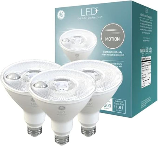 GE LED+ Motion LED Light Bulbs, PAR38 Outdoor Security Floodlights, 15W, Warm White (3 Pack)-VerdiqueGarden