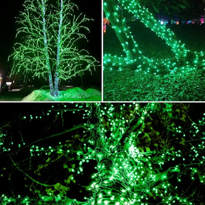 EEW 2 Pack 200 LED Solar Christmas Lights Outdoor Waterproof, Solar String Lights for Outside, Green Wire Solar Tree Light with 8 Lighting Modes for Xmas Wedding Party Garden Yard Decorations (Green)-VerdiqueGarden