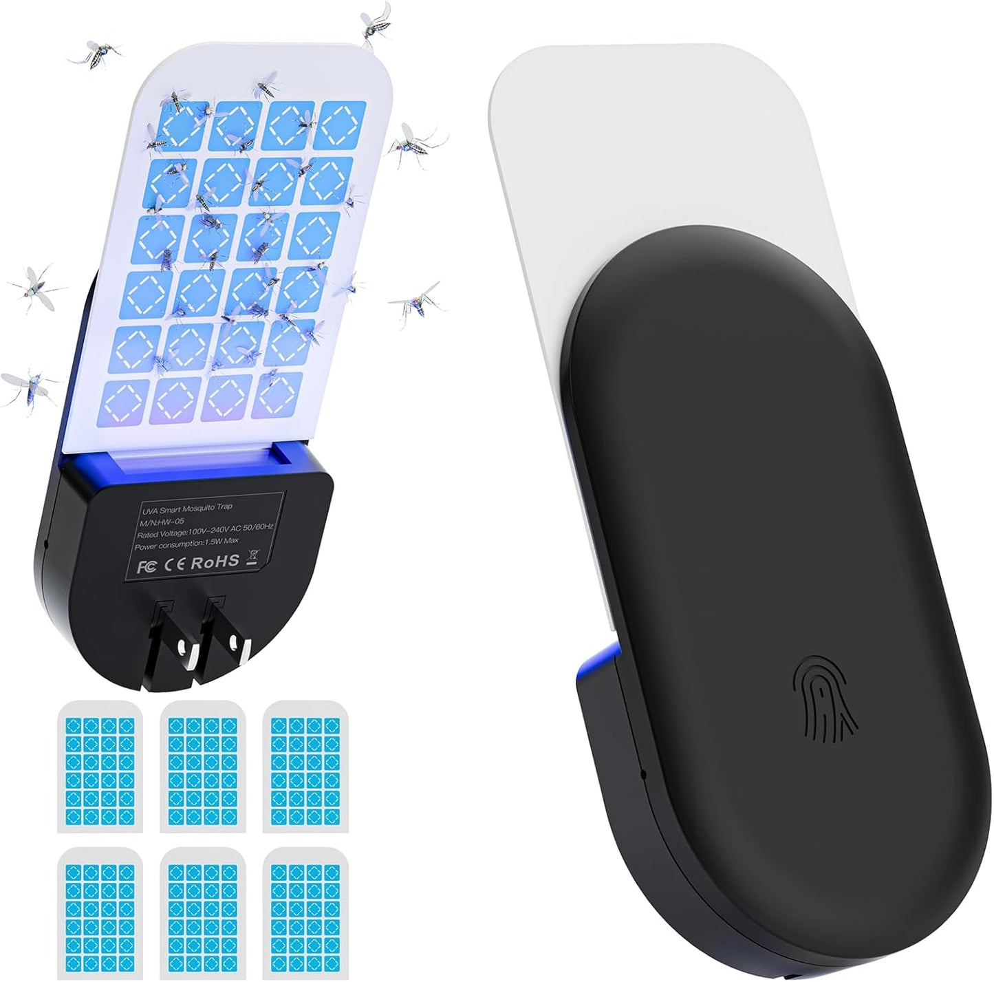 Flying Insect Trap, 2 in 1 Indoor Plug-in Fruit Fly Trap, 1 Trap Black and 6Glue Cards, Fruit Fly Traps for Gnat, Moth, Mosquito, Suitable for Every Part of The Home-VerdiqueGarden