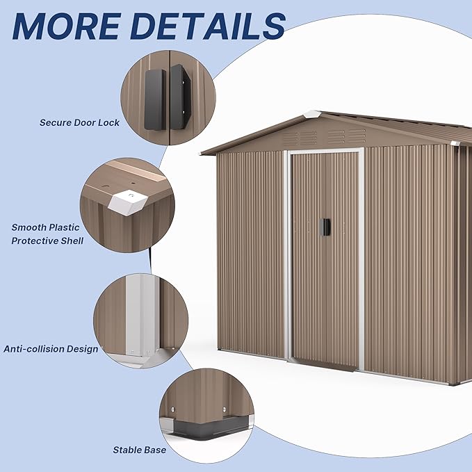 8FT x 6FT Metal Outdoor Storage Shed,Utility and Tool Shed Storage House w/Lockable Sliding Doors & Air Vent,Garden Shed for Backyard,Garden,Patio,Lawn-VerdiqueGarden