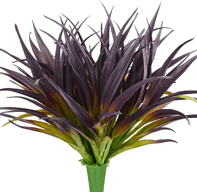 6Pcs Artificial Grass Fake Grass Plants 17.3in Outdoor Plants UV Resistant Faux Greenery Stems for Home Window Garden Office Patio Pathway Front Porch Halloween Décor Light Green & Purple-VerdiqueGarden