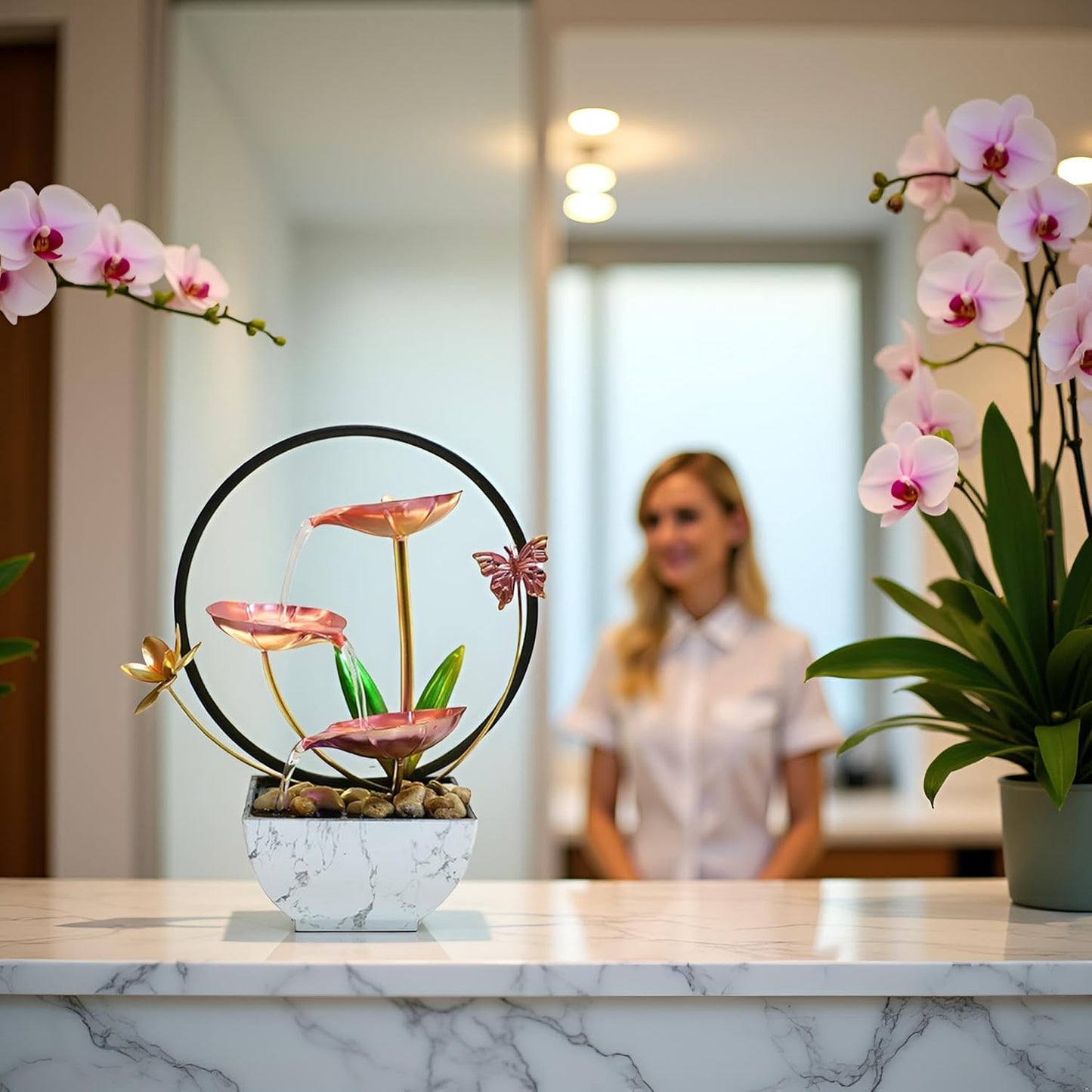 Pink Indoor Table Top Indoor Relaxation Water Fountain, Waterfall, Small Fountains with LED Lights Zen Meditation Fountains.-VerdiqueGarden