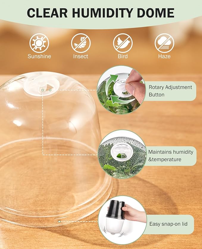 homenote Nursery Pots for Plants,4 Inch Plant Pot for Planting with Humidity Domes Plastic Seedling with Drainage Holes Seed Starter Flower with 10 Labels Black (30 Pack)-VerdiqueGarden