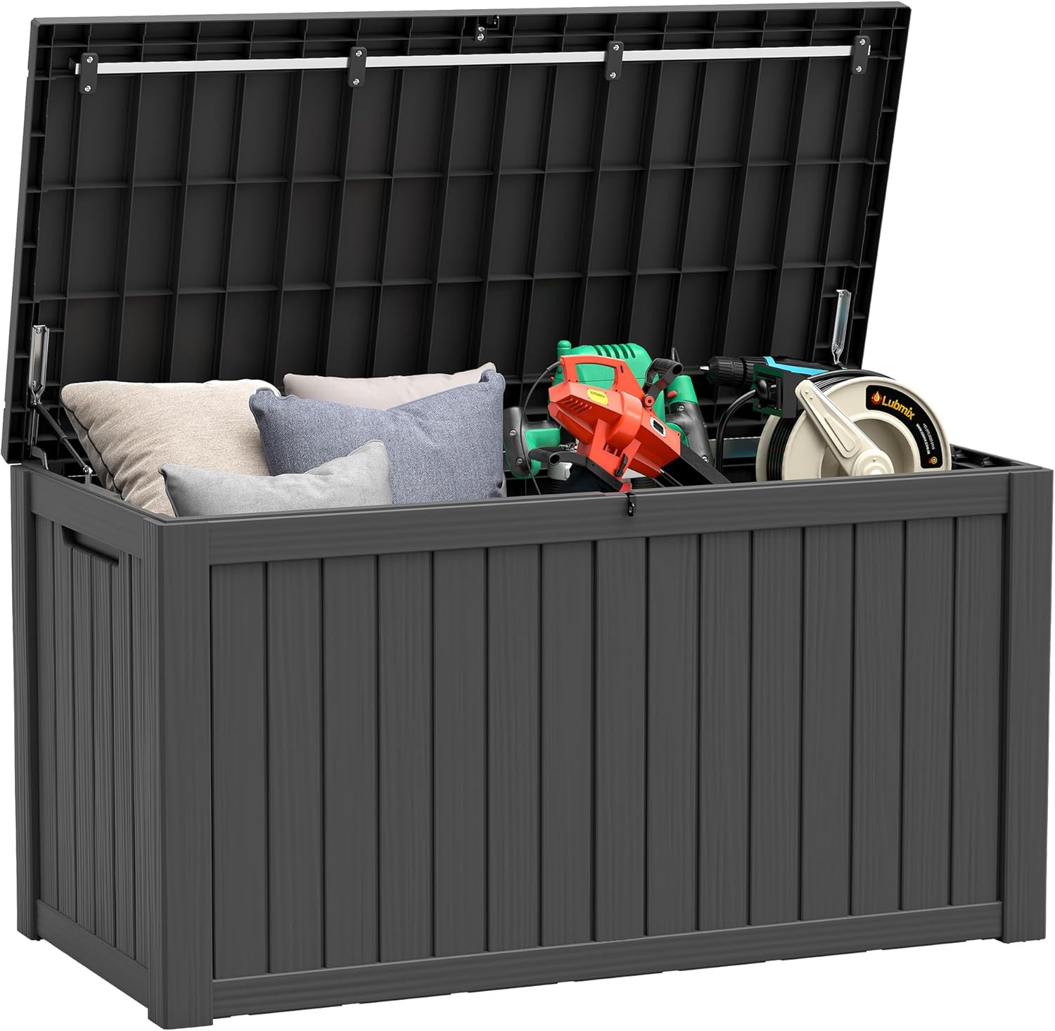 150 Gallon Resin Deck Box, Large Indoor and Outdoor Storage Box, Weatherproof and UV Resistant Outdoor Storage Box with Built-in Steel Beams for Patio, Cushions, Pool Supplies-VerdiqueGarden