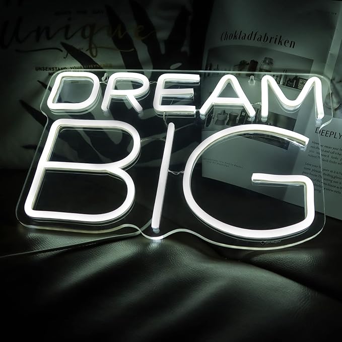 Dream-Big Neon Sign For Wall Decor In Bedroom or Bar,Dream Led Neon Sign For Birthday Gifts,Festivals Decoration,Party Sign Hang on Wall 15 * 9.8inches-VerdiqueGarden