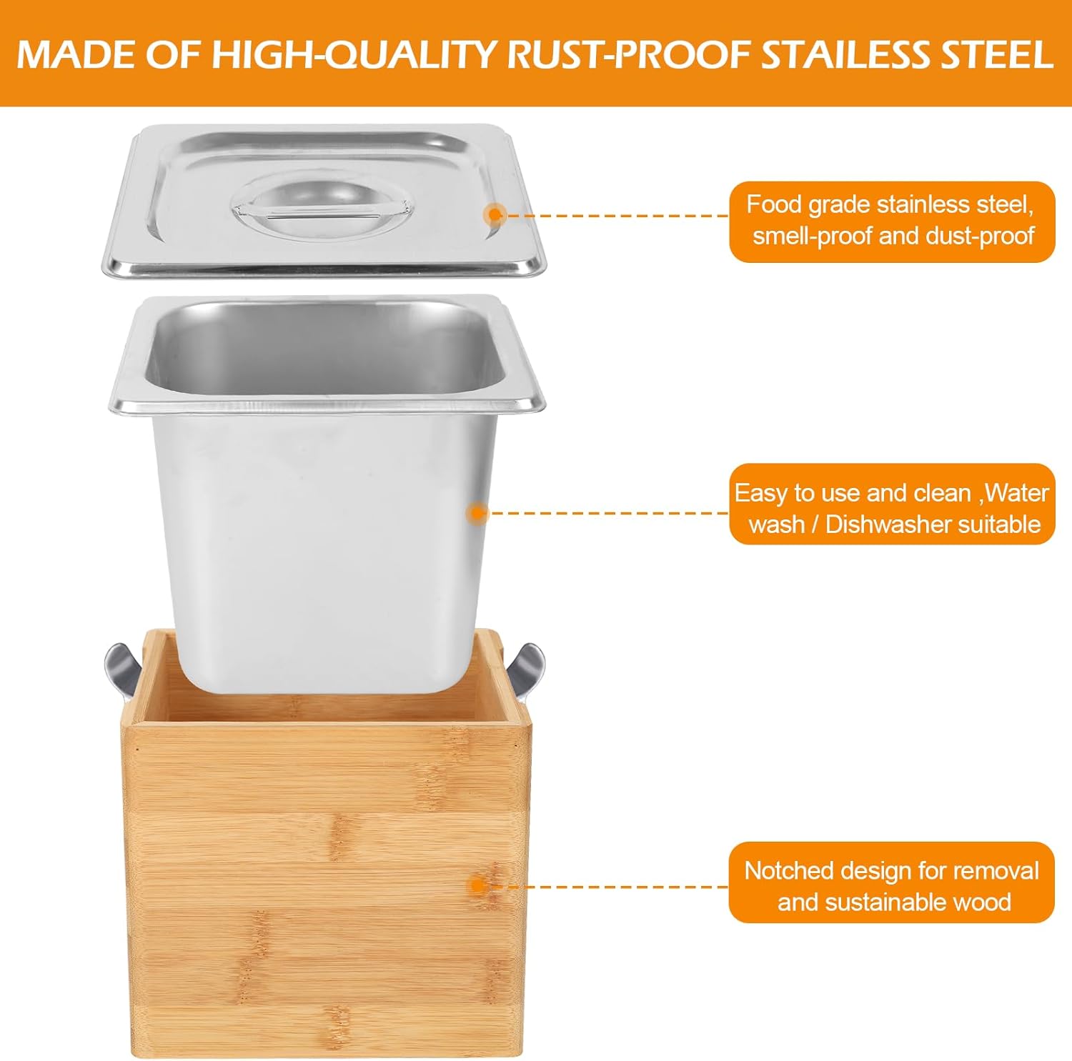 AQQHSAIN Compost Bin with Lid 0.8 Gal Countertop Compost Kitchen Scrap Indoor Large Compost Bucket Kitchen Odorless Smell Proof Composter with Stainless Steel Insert (Brown, 3L)-VerdiqueGarden