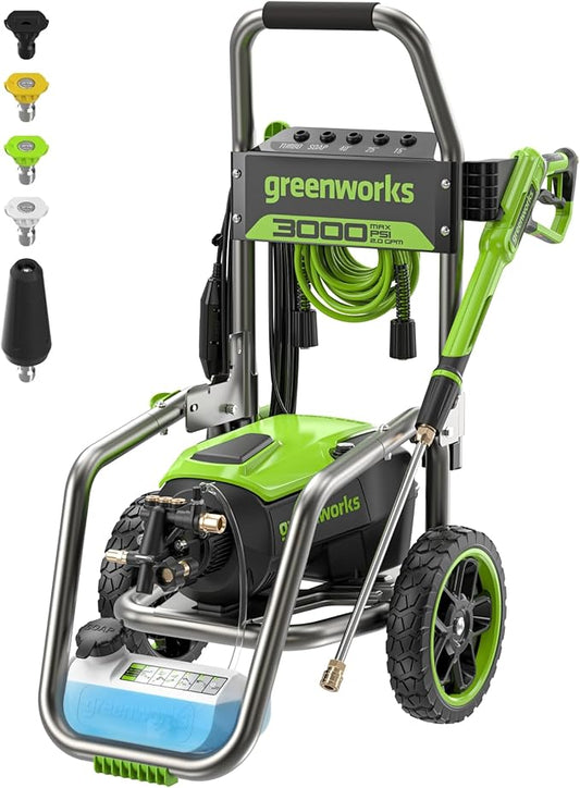 Greenworks Pro Brushless 3000 PSI (CSA Certified) 2.0 GPM Max / 1.1 GPM Electric Pressure Washer (Foldable Handles, Rugged Steel Frame, 25 FT Hose, 35 FT GFCI Power Cord)-VerdiqueGarden