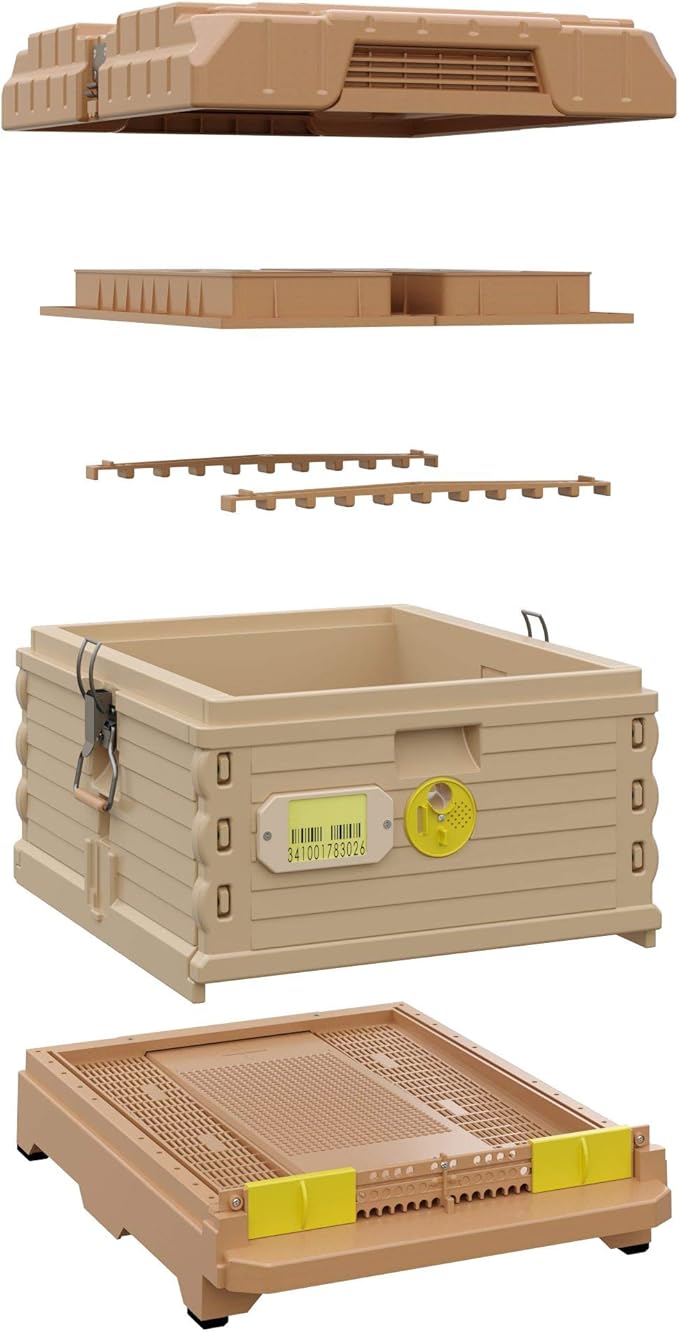 Ergo Insulated 10 Frame Bee Hive Set [NO Frames Included] (Single Hive, Tan Body Yellow Entrance)-VerdiqueGarden