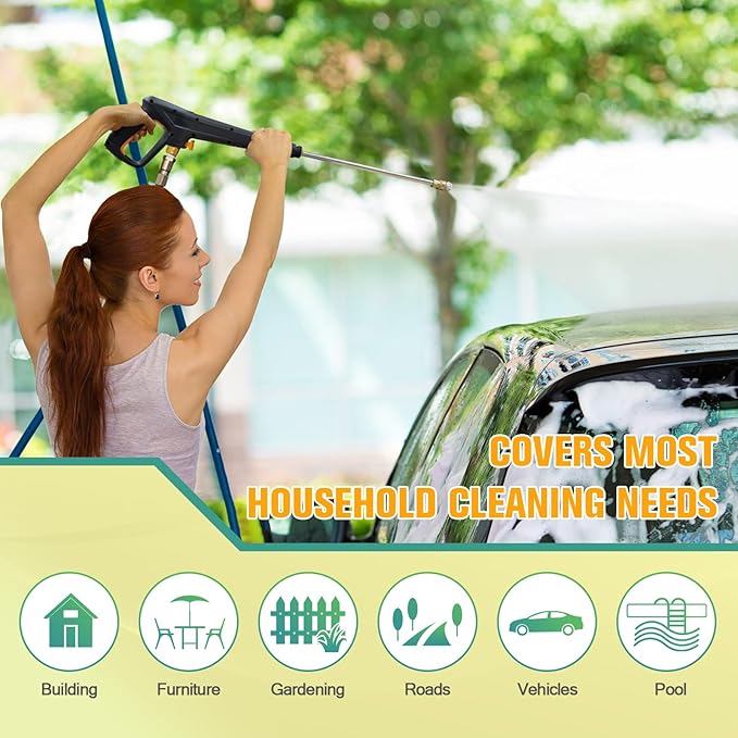 Pressure Washer with 25 FT Hose, 16.4 FT Power Cord, Soap Tank Car Wash Machine Green-VerdiqueGarden