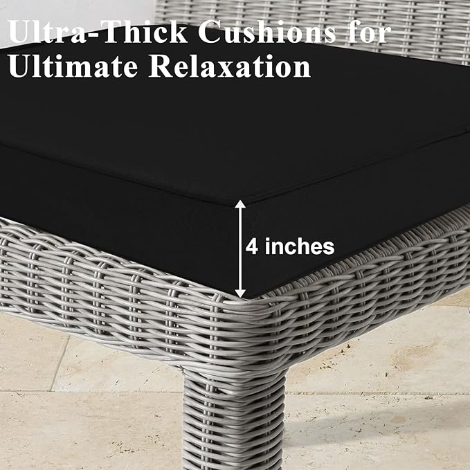 Outdoor Chair Cushions Set of 2 for Patio Furniture 24x24x4 Inch Waterproof Patio Chair Cushion 3 Year Color Fastness Square Elastic Foam Garden Couch Pads with Ties and Handle,Black-VerdiqueGarden