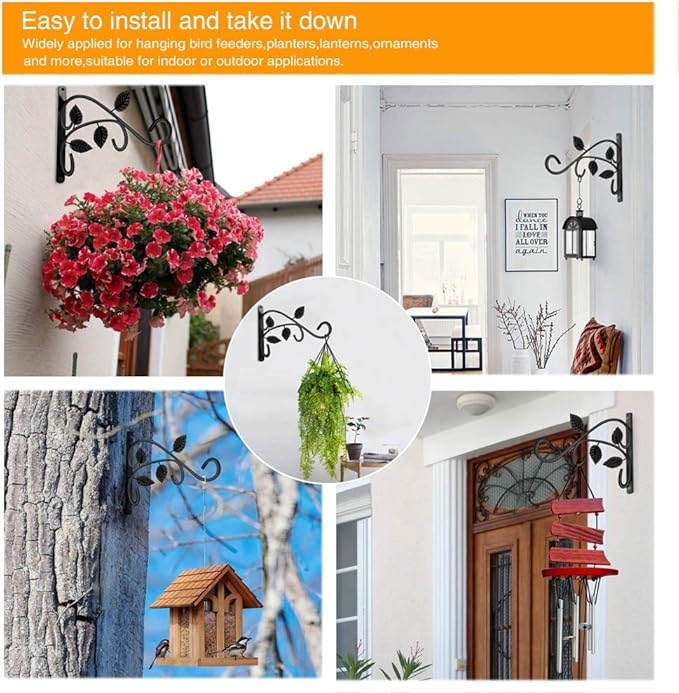 KABB 2 PCS Metal Hanging Hook Plants Brackets, 12 Inch Iron Wall Mount Bracket Durable Rust-Resistant Plant Hanger Hook for Hanging Plants Bird Feeder Wind Chimes Lantern-VerdiqueGarden