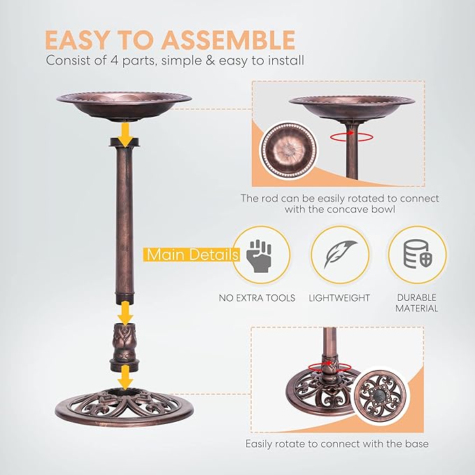 VIVOHOME Polyresin Antique Outdoor Bronze Garden Bird Bath and Solar Powered Round Pond Fountain Combo Set-VerdiqueGarden