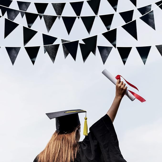 Black Party Decorations Triangle Pennant Banner Flag Black Metallic Fabric Bunting Garland for Graduation Birthday Wedding Engagement Bachelorette Holiday Halloween Celebration Hen Party Supplies-VerdiqueGarden