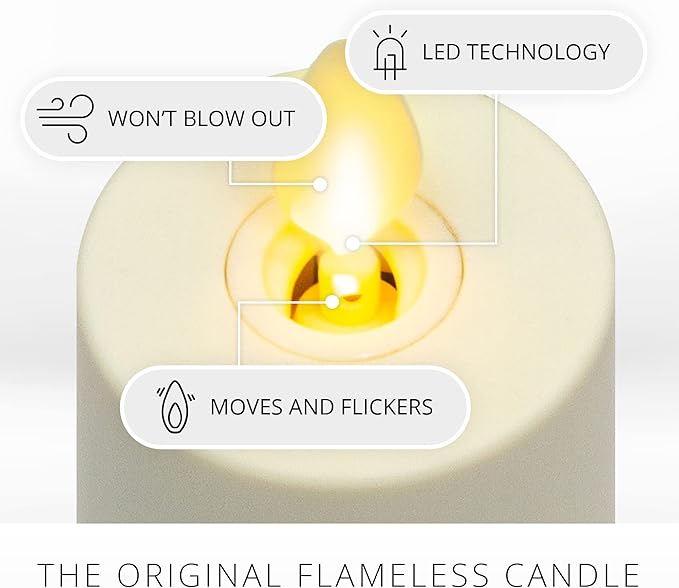 Luminara Outdoor Votive Flameless LED Candle, Set of 2 Ivory 1.5" x 4", Moving Flame Battery Operated Timer Remote Ready IPX4 Matte Plastic Finish-VerdiqueGarden