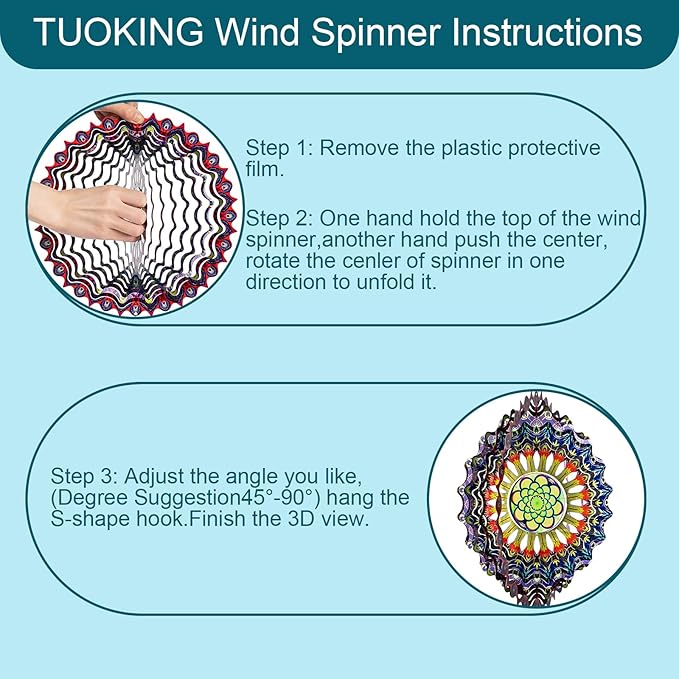 TUOKING Wind Spinners Outdoor Peacock Feathers 3D Metal Hanging Art Wind Sculptures 12 Inch Stainless Steel for Yard and Garden Decoration Worth Gift for Women-VerdiqueGarden