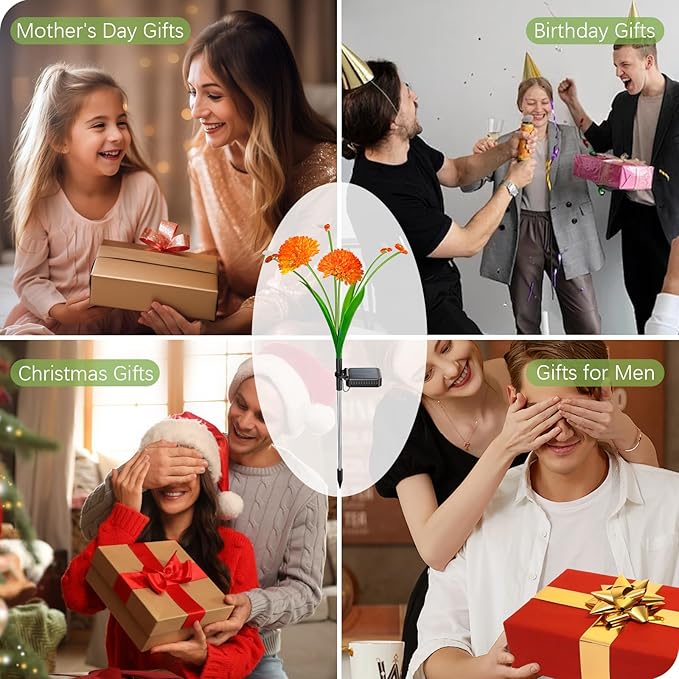 Solar Garden Lights, 2 Pack Solar Swaying Bee Lights with Flowers, Waterproof Solar Firefly Lights Outdoor for Garden Patio Yard Pathway Fall Decoration, Gifts for Women Mother's Day-VerdiqueGarden