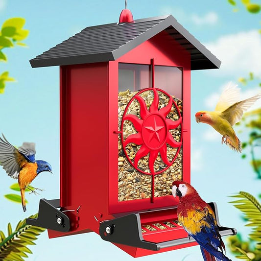 Squirrel Proof Bird Feeders for Outdoors, 5LBS Large Capacity Metal Wild Bird Feeder with Bilateral Weight-Activated Perches, Anti Squirrel Bird Feeders for Outside Finch, Cardinal, Blue Jay-VerdiqueGarden