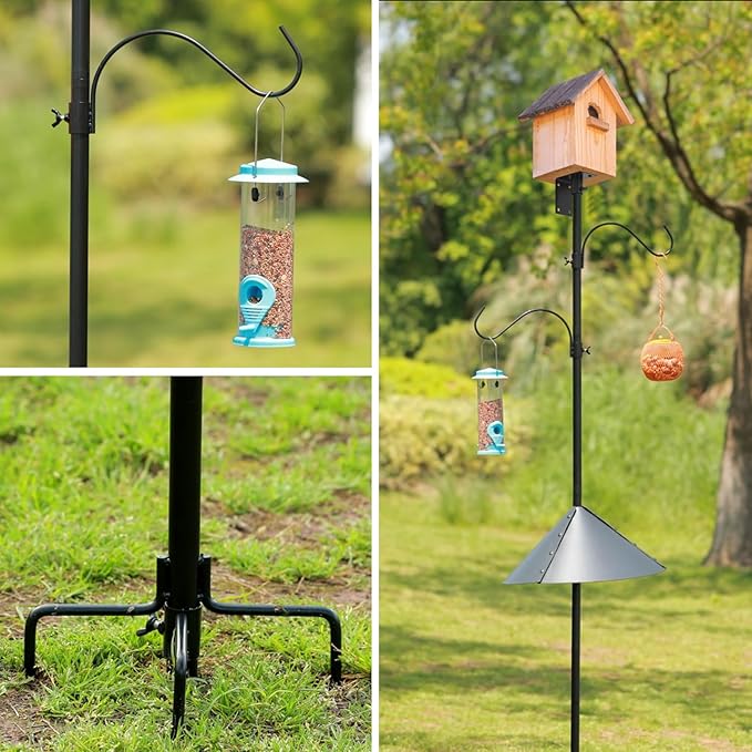 ERYTLLY Bird House Pole 80 Inch Bird Feeder Pole with Squirrel Baffle and 2 Hooks - Heavy Duty Bluebird Feeder Support Rod Stand Set for Outside, Yard, Garden-VerdiqueGarden