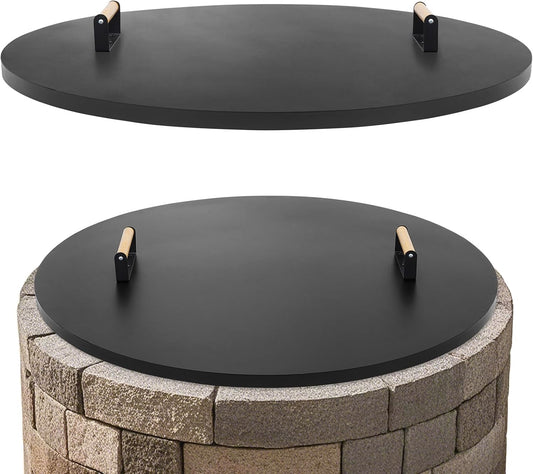 1MORE Fire Pit Lid Round 38" - Metal Firepits Cover with Wooden Handles for Patio Firepits,Rust Resistant 1.5mm Fire Pits Metal Lid, Firepits Accessory, Fire Pits Cover Round, All-season Protective-VerdiqueGarden