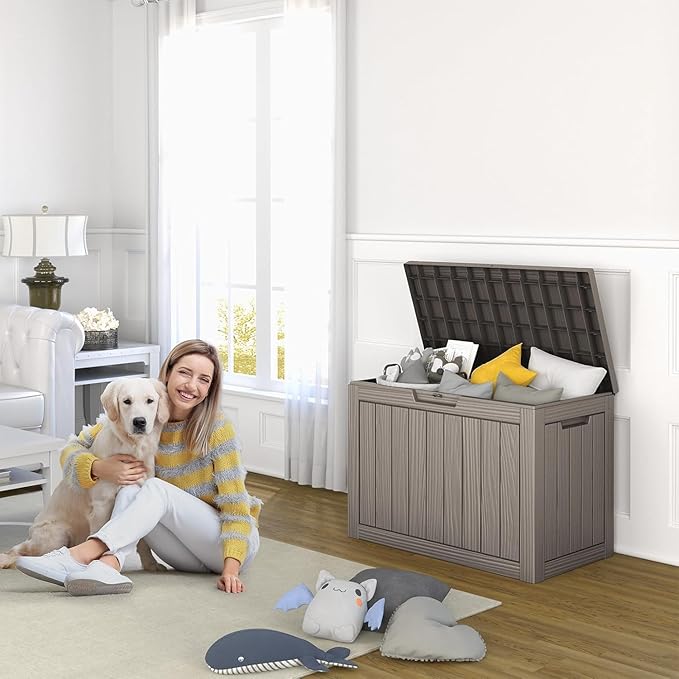 45 Gallon Deck Box,Resin Outdoor Storage Box with Lockable for Patio Furniture, Pool Accessories, Garden Tools Waterproof Outside Storage Box, Black-VerdiqueGarden