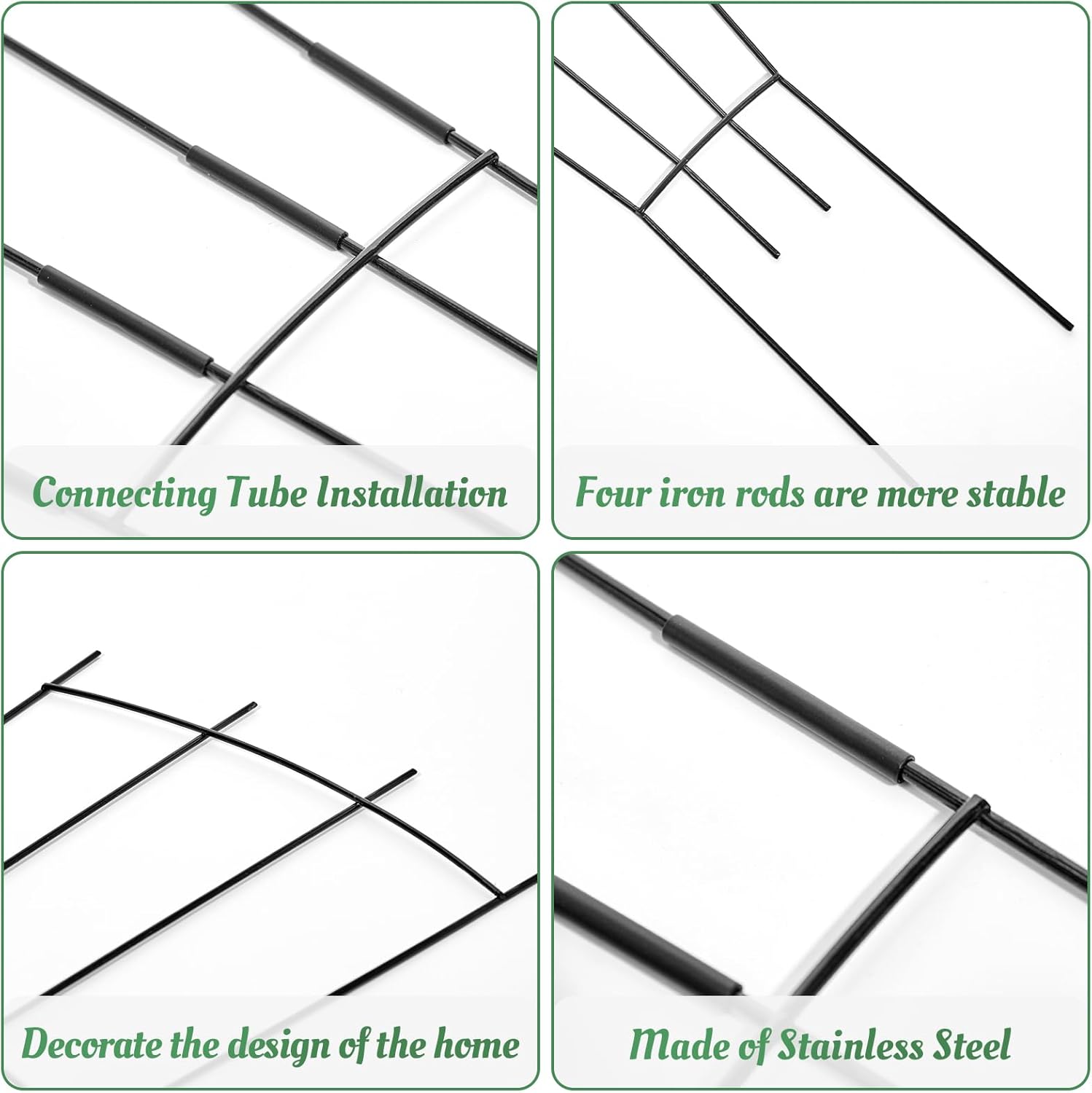 4 Pack 32'' Plant Trellis Indoor - Metal Trellis for Climbing Plants Indoor, Garden Trellis for Climbing Plants Outdoor Houseplants Flowers Vine Ivy, Fan Shape, Black-VerdiqueGarden