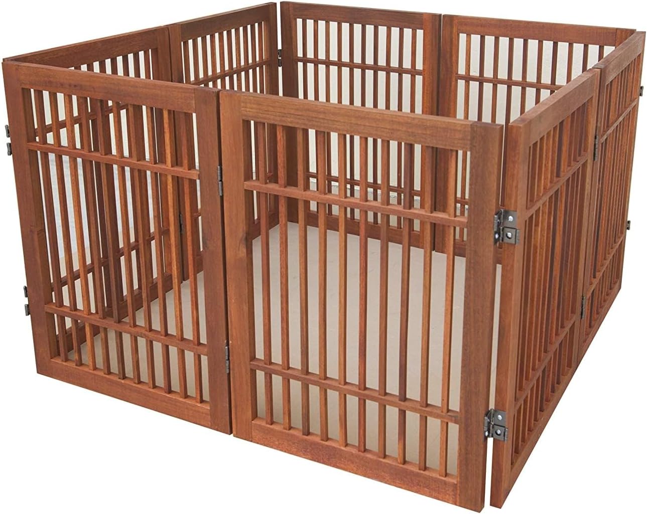 Urnporium Freestanding Pet Gate Folding Wooden Fence for Indoor & Outdoor Use, Durable Acacia Hardwood (Brown Pet Gate, 8 Panel 24" Tall)-VerdiqueGarden