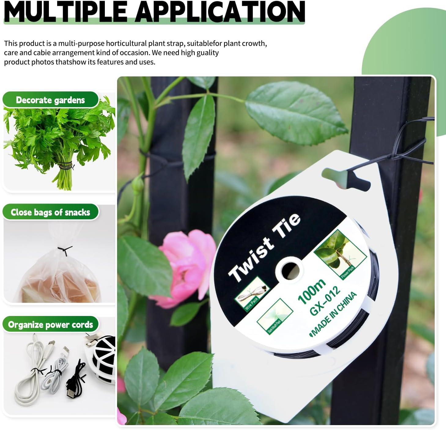 (2 Reels) Garden Wire, Twist Ties Heavy Duty with Cutter 328 Ft Multi-Function Black Coated Tape to Support Plant Tie Up Bags for Home Office Black(328 Feet / 100 m)-VerdiqueGarden