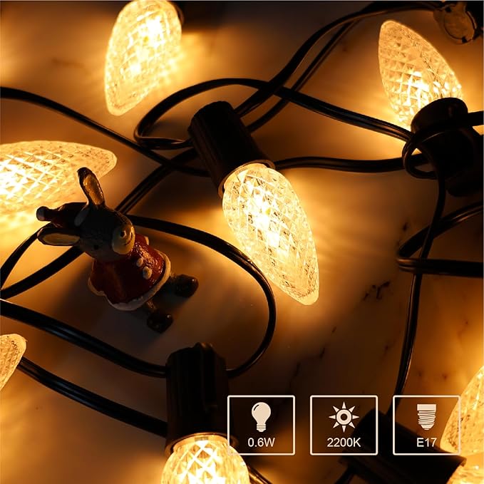C9 Christmas Replacement LED Light Bulbs, E17 Base Commercial Grade Holiday Bulbs, 4W 5W 6W 7W Incandescent Equivalent, Warm White 2200K, Clear Plastic Bulbs for Christmas String Light - 50 Pack-VerdiqueGarden